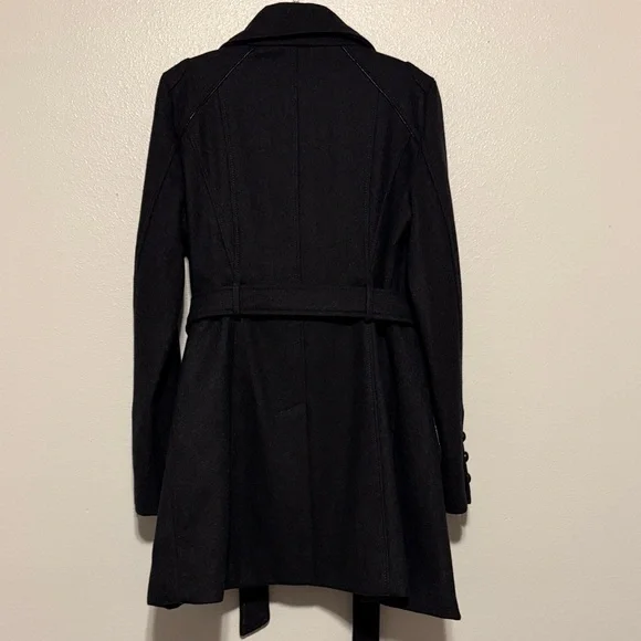 GUESS Black Charcoal Double-Breasted Belted Trench Coat - Picture 8 of 8